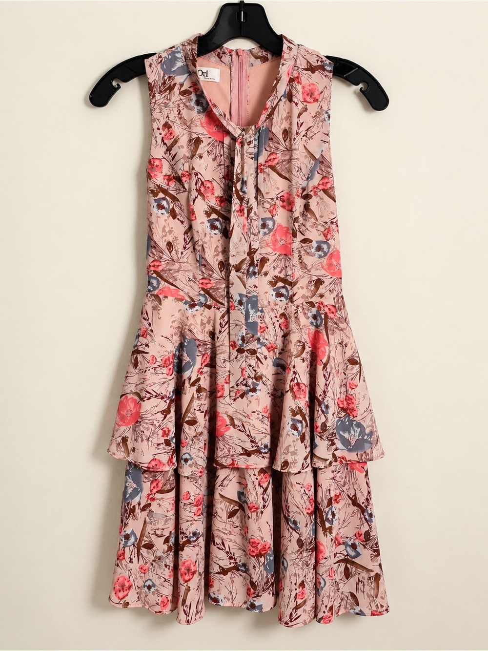 Sleeveless Pink Floral Tiered Dress